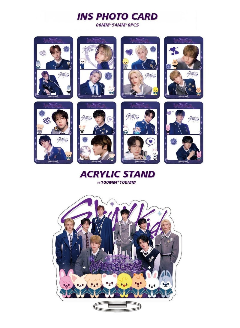 إيهوم مجموعة صندوق هدايا المدرسة السحرية للألبوم الجديد من Stray Kids مع بطاقات لومو، حامل أكريليك، شريط حساب يدوي، حبل قصير، ملصقات، بطاقة صور - Image 3