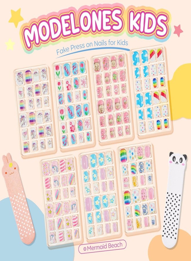 Modelones Press on Nails for Kids 144Pcs from BELLE GAGA® 6 Pack Children Acrylic Fake Nails Pre-glue Full Cover Glitter Gradient Color Butterfly Unicorn Short False Nail Art Kits Sets Easter Gifts for Kids Girls - Image 4