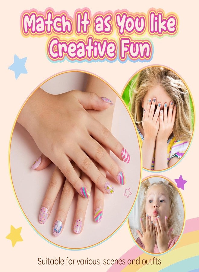 Modelones Press on Nails for Kids 144Pcs from BELLE GAGA® 6 Pack Children Acrylic Fake Nails Pre-glue Full Cover Glitter Gradient Color Butterfly Unicorn Short False Nail Art Kits Sets Easter Gifts for Kids Girls - Image 5