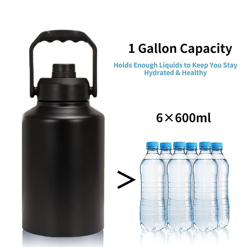 Gteller 64oz 128oz Wide Mouth Insulated Vacuum Water Bottle Jug With Handle, Gallon Stainless Steel Ice Bucket Travel Mug Large Sports Canteen (Stainless steel, 128oz) - Image 5