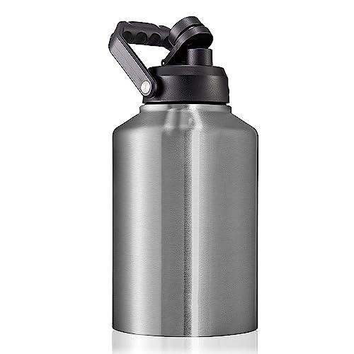 Gteller 64oz 128oz Wide Mouth Insulated Vacuum Water Bottle Jug With Handle, Gallon Stainless Steel Ice Bucket Travel Mug Large Sports Canteen (Stainless steel, 128oz) - Image 1