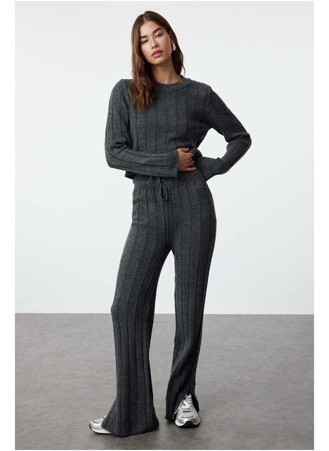 trendyol Anthracite Crop Soft Texture Knitwear Bottom-Top Set TWOAW25AU00038  - Image 1