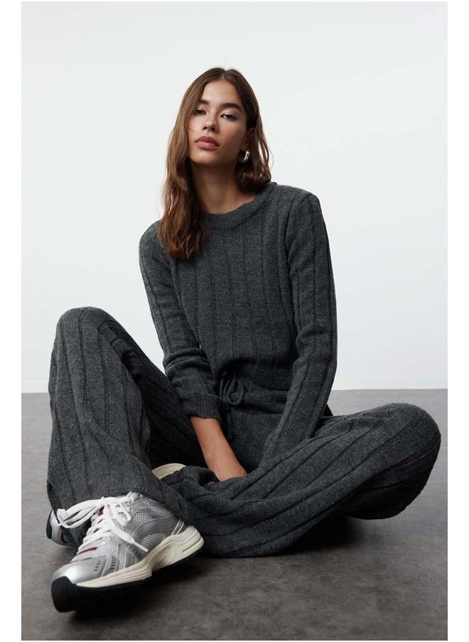 trendyol Anthracite Crop Soft Texture Knitwear Bottom-Top Set TWOAW25AU00038  - Image 2