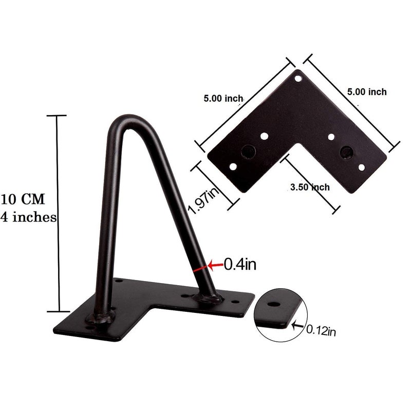 Dcloud Dcloud 4 inch 10 Cm Powder Coated Legs Heavy Duty Hairpin Cabinet Legs Legs for Tv StandLegs x 4 Legs for Sofa Legs for Any Types Furniture Black 10MM Thick Set of Four - Image 2