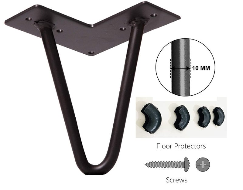 Dcloud Dcloud 4 inch 10 Cm Powder Coated Legs Heavy Duty Hairpin Cabinet Legs Legs for Tv StandLegs x 4 Legs for Sofa Legs for Any Types Furniture Black 10MM Thick Set of Four - Image 3