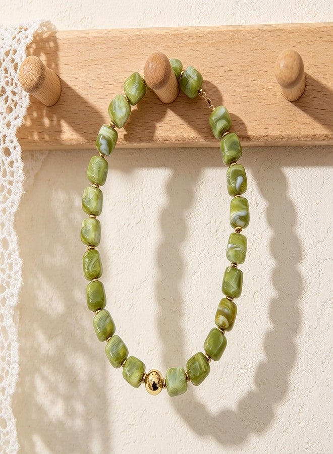 GAOKOXI Chunky Beaded Necklace for Women Boho Lime Green Statement Choker Necklaces Summer Beach Resin Jewelry Accessories - Image 5