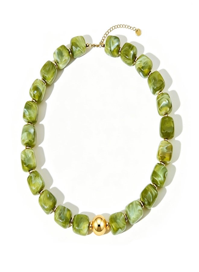 GAOKOXI Chunky Beaded Necklace for Women Boho Lime Green Statement Choker Necklaces Summer Beach Resin Jewelry Accessories - Image 1