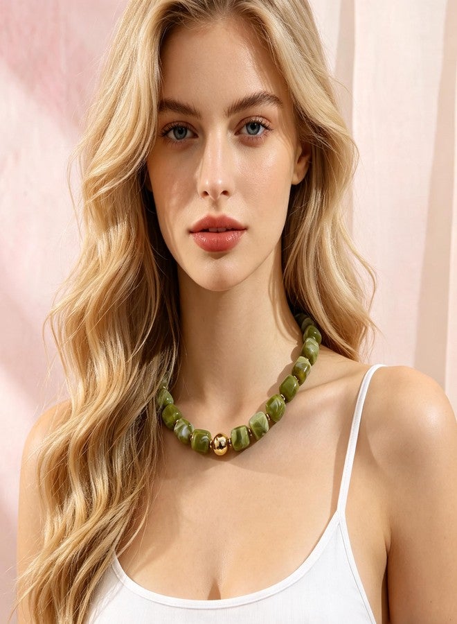 GAOKOXI Chunky Beaded Necklace for Women Boho Lime Green Statement Choker Necklaces Summer Beach Resin Jewelry Accessories - Image 3