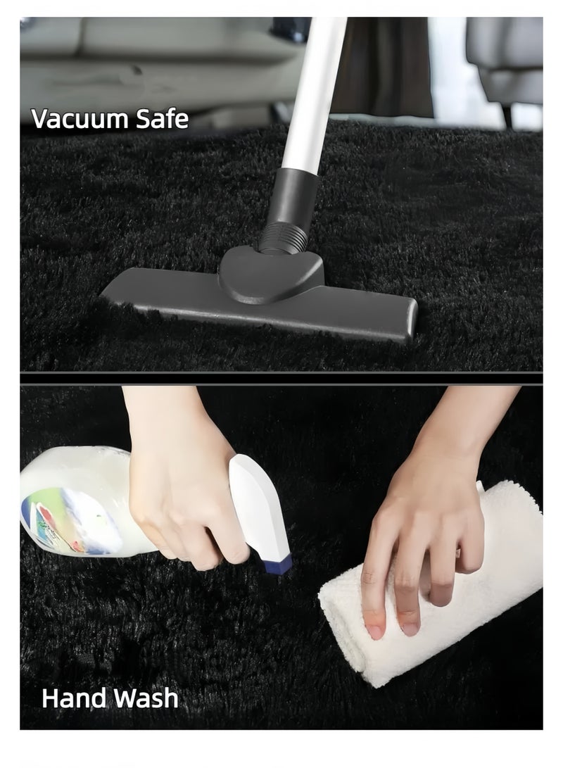 Lee Yon Luxury Large Area Rug Hotel Grade Ultra Soft Plush Fuzzy Non-Slip Carpets for Nursery Living Room Bedroom Hypoallergenic Baby Safe, 160*230 cm, Black - Image 4
