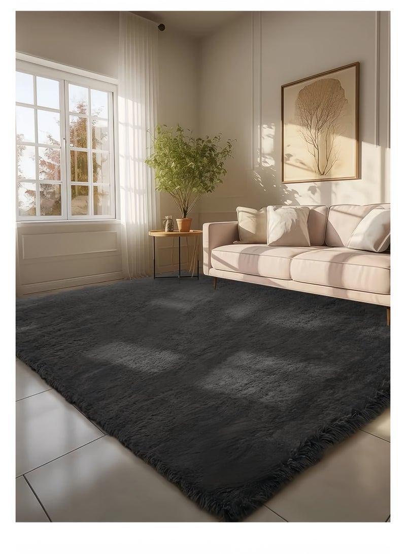 Lee Yon Luxury Large Area Rug Hotel Grade Ultra Soft Plush Fuzzy Non-Slip Carpets for Nursery Living Room Bedroom Hypoallergenic Baby Safe, 160*230 cm, Black - Image 1