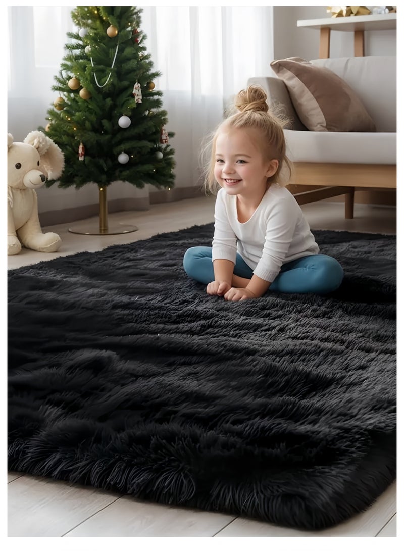 Lee Yon Luxury Large Area Rug Hotel Grade Ultra Soft Plush Fuzzy Non-Slip Carpets for Nursery Living Room Bedroom Hypoallergenic Baby Safe, 160*230 cm, Black - Image 2