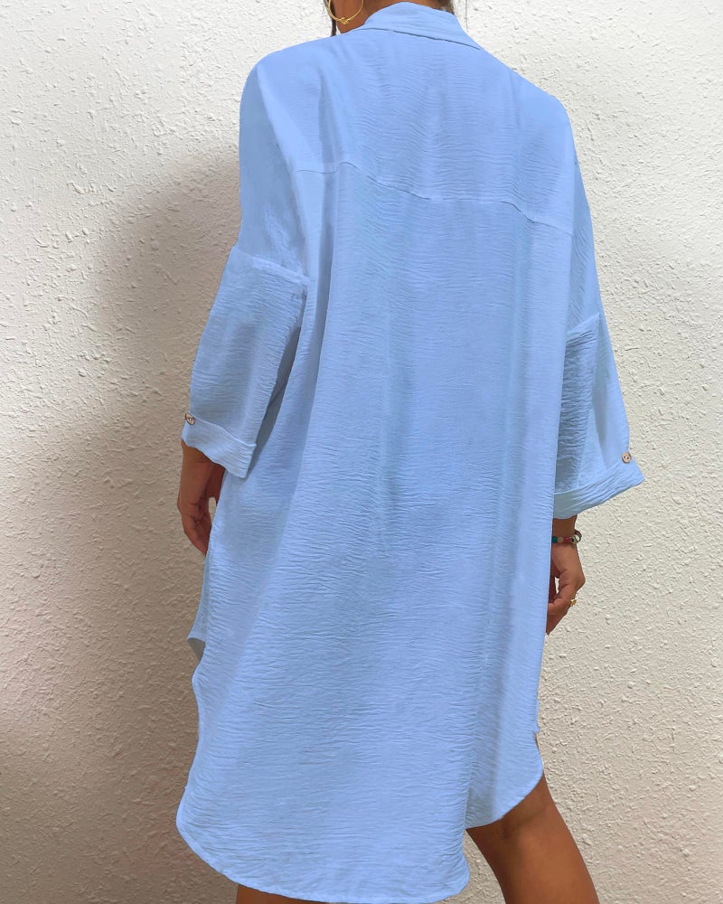 Bsubseach Womens Modern Swimsuit Cover Up Blouse Button Down Shirt Dresses Tops Sky Blue L - Image 5