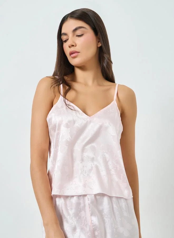 تايك تو طقم بيجاما من بنطال وبلوزة كامي ساتان بزهور