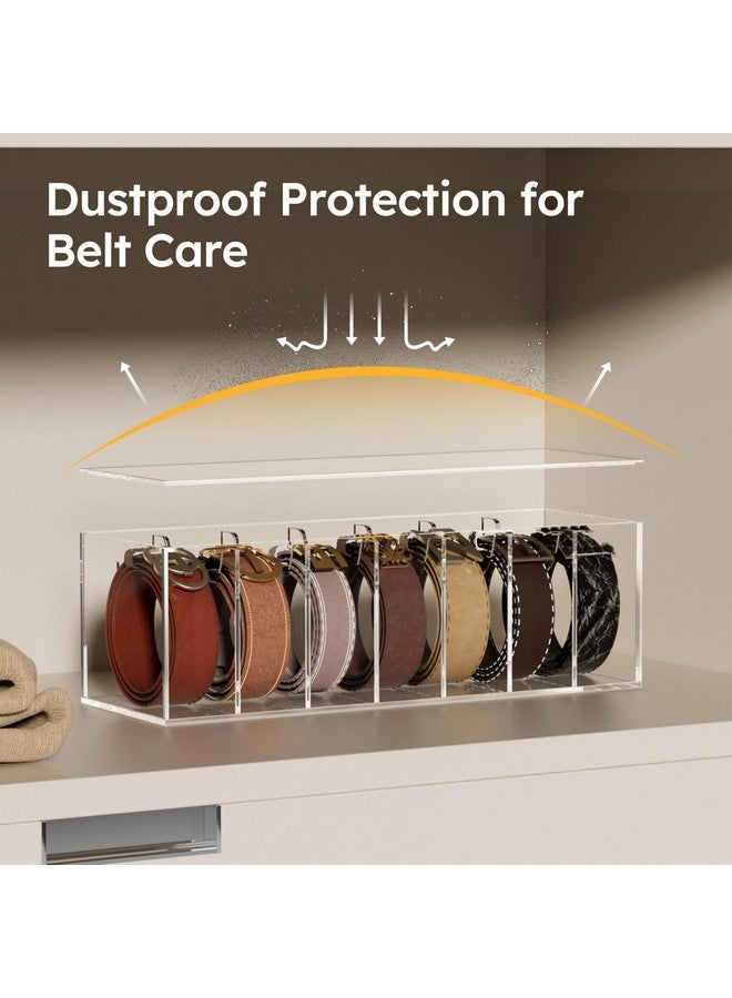 FEMELI FEMELI Belt Organizer, Acrylic Belt Storage for Closet with Dust Cover, Clear Belt Container Display Holder for Drawer, Clear Belt Tie Case Hanger with 7 Compartments for Women Men Home  - Image 3