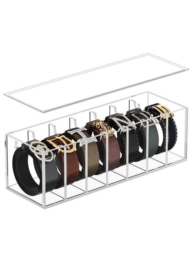 FEMELI FEMELI Belt Organizer, Acrylic Belt Storage for Closet with Dust Cover, Clear Belt Container Display Holder for Drawer, Clear Belt Tie Case Hanger with 7 Compartments for Women Men Home  - Image 1