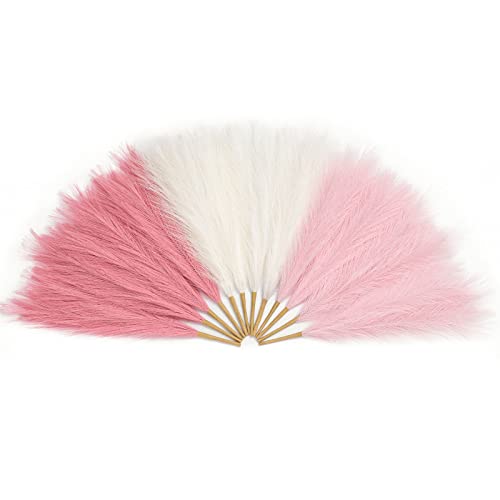 Serwalin 12pcs Pink Pampas Grass 177 Inch Faux Pampas Grass Decor Artificial Pampas Grass Short Blush Wedding Decoration Table Centerpieces Party Decor