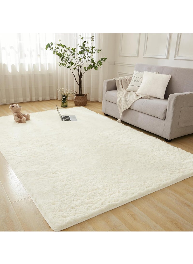 Shag Area Rug For Living Room, Tie-Dyed Light Grey Soft Fuzzy Plush Indoor Carpets For Bedroom, Non Skid Fluffy Faux Fur Rug For Room(160*200cm Pure White - Image 5