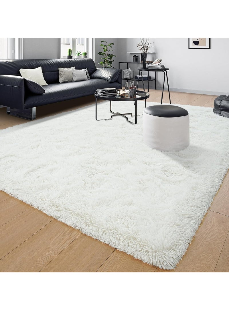 Shag Area Rug For Living Room, Tie-Dyed Light Grey Soft Fuzzy Plush Indoor Carpets For Bedroom, Non Skid Fluffy Faux Fur Rug For Room(160*200cm Pure White - Image 4