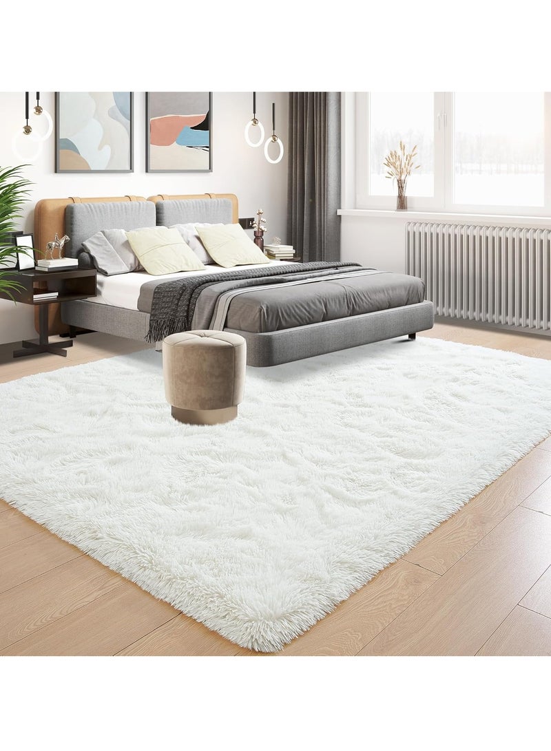 Shag Area Rug For Living Room, Tie-Dyed Light Grey Soft Fuzzy Plush Indoor Carpets For Bedroom, Non Skid Fluffy Faux Fur Rug For Room(160*200cm Pure White - Image 2
