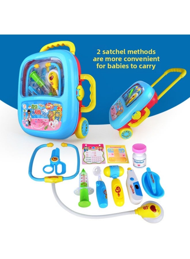 Children's Doctor Toy Trolley Case Set Boys And Girls Play House Simulation Medical Tools Travel Suit Sound And Light Toys Cross-Border-Color:528A Blue 11-piece Set (no Function) - Image 3
