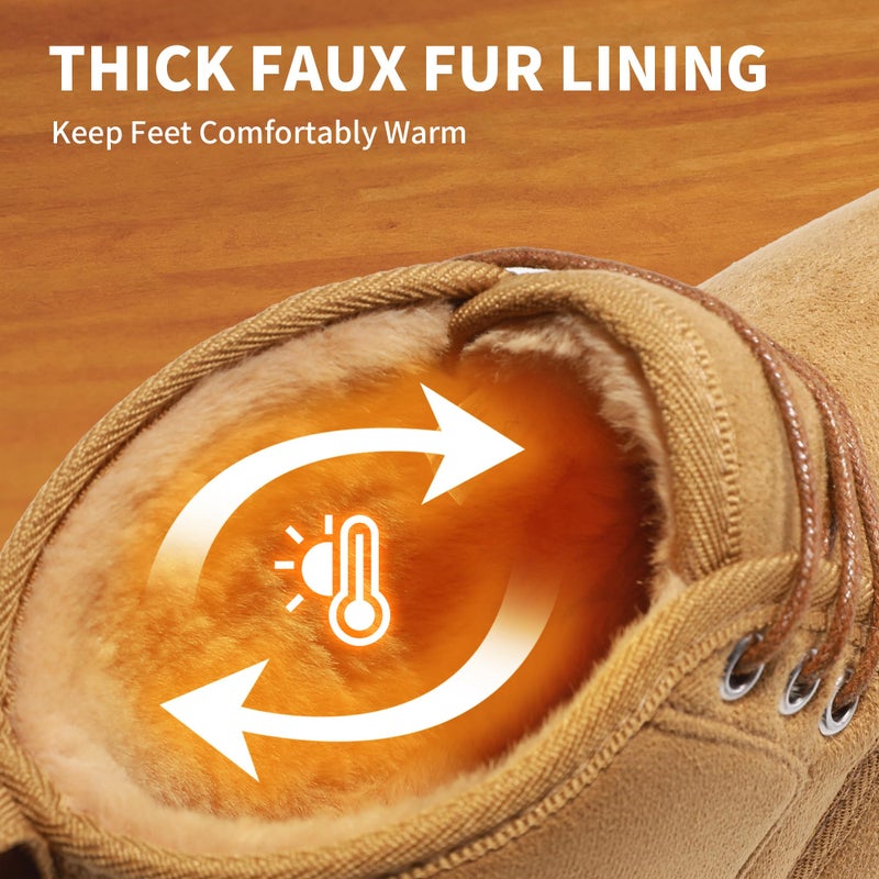 MIXIN Men's Winter Snow Boots Fuzzy Cozy Suede Leather Cold Weather Warm Outdoor Casual Ankle Boots Brown Size 12 - Image 3