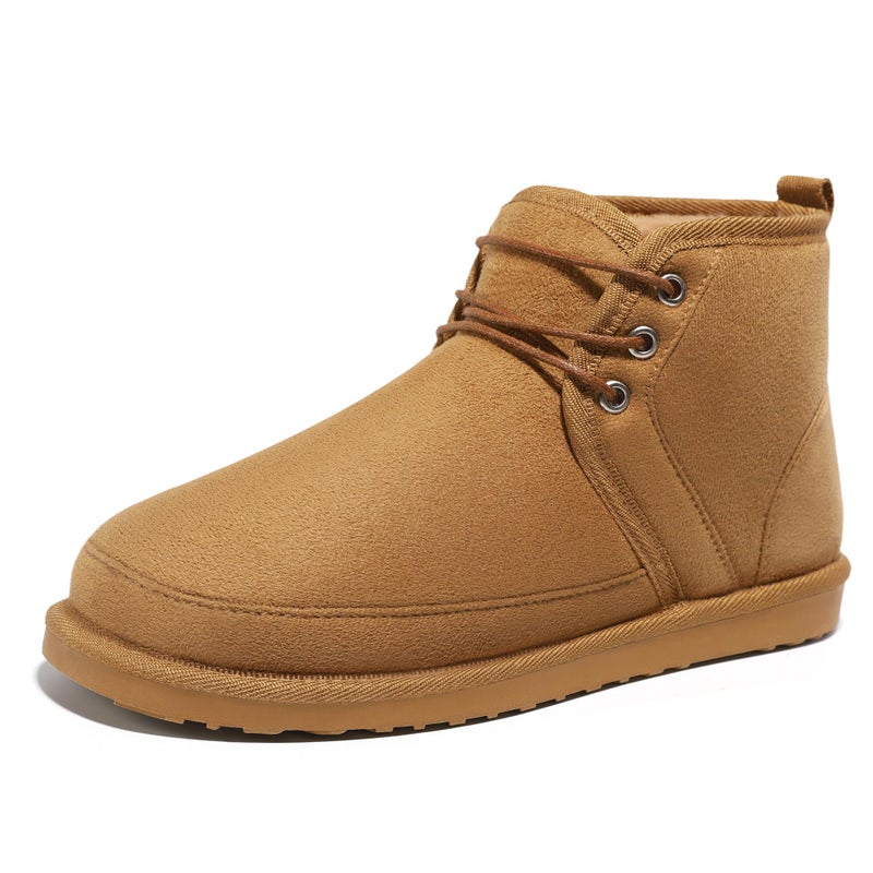 MIXIN Men's Winter Snow Boots Fuzzy Cozy Suede Leather Cold Weather Warm Outdoor Casual Ankle Boots Brown Size 12 - Image 1