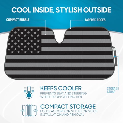 BDK USA 4th of July American Flag Black Curved Accordion Sun Visor for Car Windshield Cover - Truck Window Shades Car Flag & Sun Visor for Truck Windshield Sunshade - 58 x 27 inches - Image 3