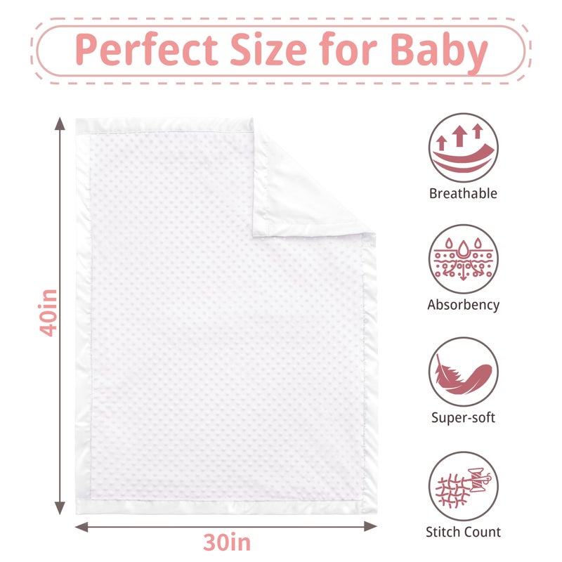 Pro Goleem Baby Soft Minky Dot Blanket with Silky Satin Backing Baby Gifts for Boys and Girls (White, 30â€™â€™ x 40â€™â€™) - Image 3