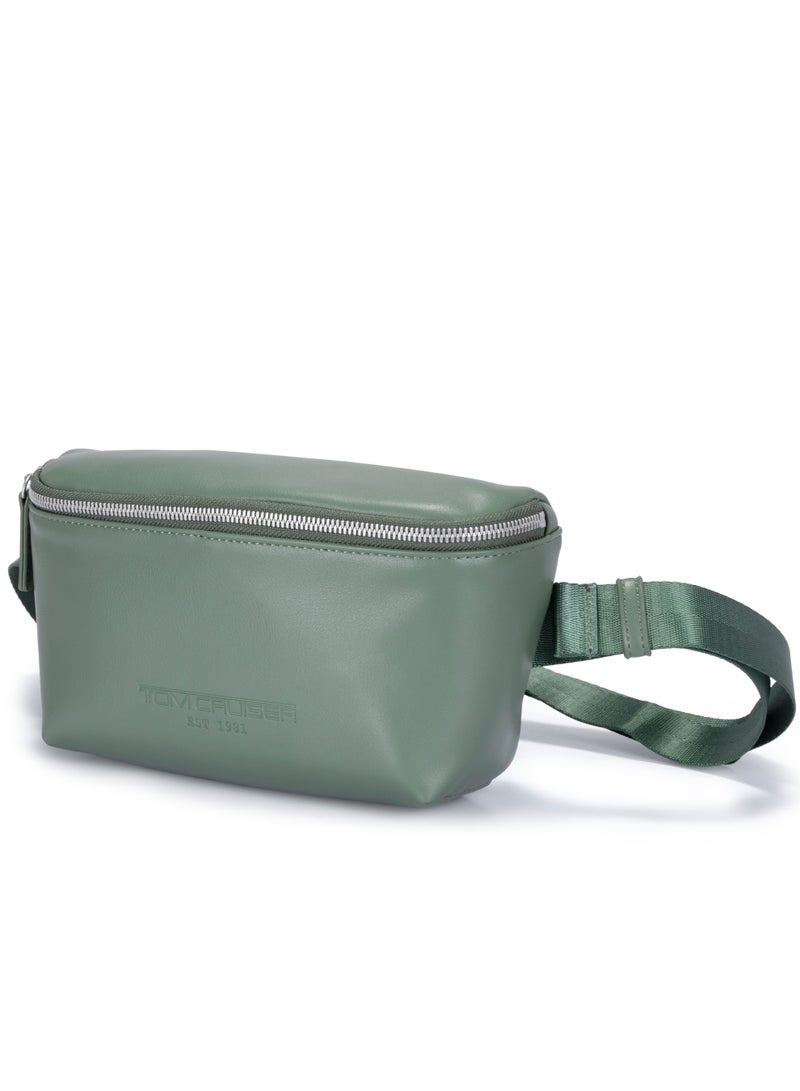 TOM CRUISER 9.4-Inch PU Sling Bag, Compact Crossbody & Chest Bag with Adjustable Strap, Back Zip Pocket, Metal Zipper & Organizer Storage, Light Green - Image 2