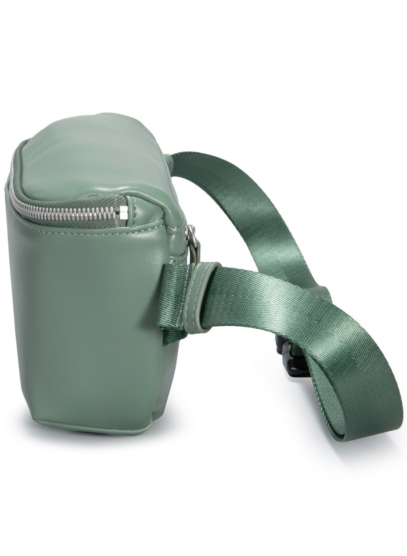 TOM CRUISER 9.4-Inch PU Sling Bag, Compact Crossbody & Chest Bag with Adjustable Strap, Back Zip Pocket, Metal Zipper & Organizer Storage, Light Green - Image 3