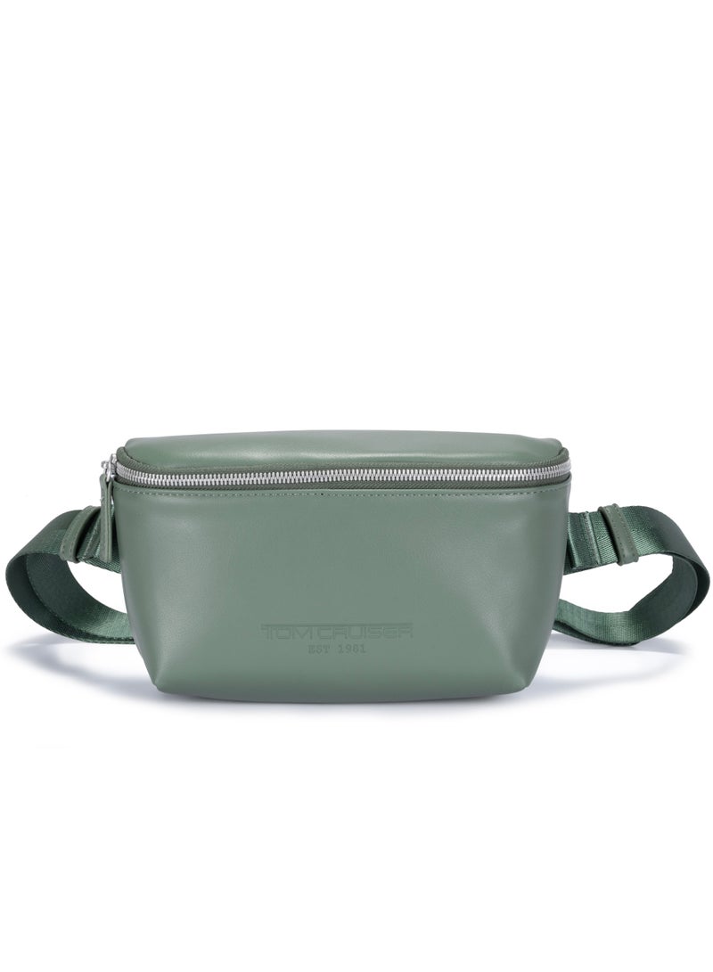 TOM CRUISER 9.4-Inch PU Sling Bag, Compact Crossbody & Chest Bag with Adjustable Strap, Back Zip Pocket, Metal Zipper & Organizer Storage, Light Green - Image 1
