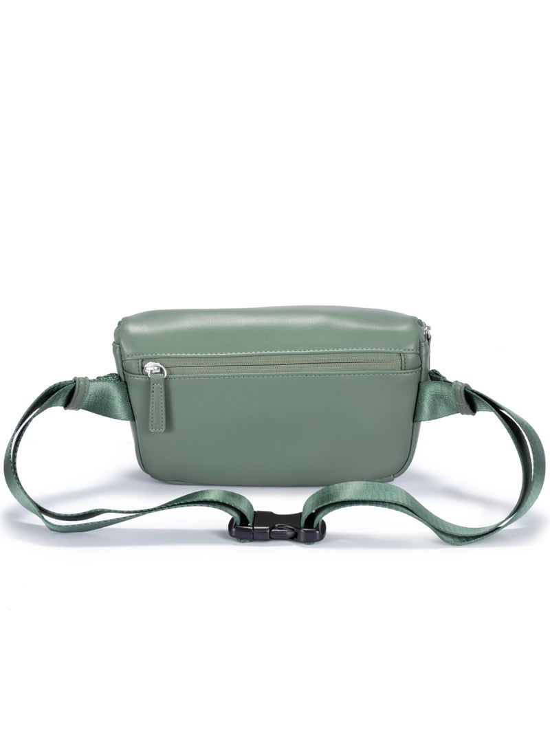 TOM CRUISER 9.4-Inch PU Sling Bag, Compact Crossbody & Chest Bag with Adjustable Strap, Back Zip Pocket, Metal Zipper & Organizer Storage, Light Green - Image 4