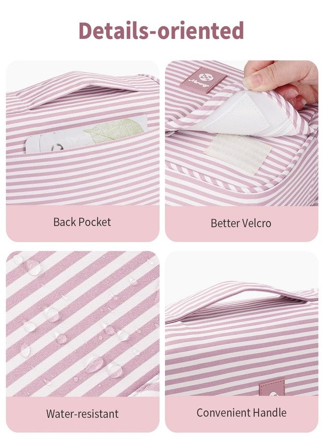 Narwey Small Hanging Toiletry Bag for Travel Women Girl, Striped Toiletries Travel Bag with Hook, Hanging Makeup Bag Organizer Make Up Cosmetic Bags, Gifts for Kids Teen (Dusty Pink Stripe) - Image 5