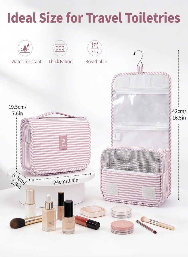 Narwey Small Hanging Toiletry Bag for Travel Women Girl, Striped Toiletries Travel Bag with Hook, Hanging Makeup Bag Organizer Make Up Cosmetic Bags, Gifts for Kids Teen (Dusty Pink Stripe) - Image 2