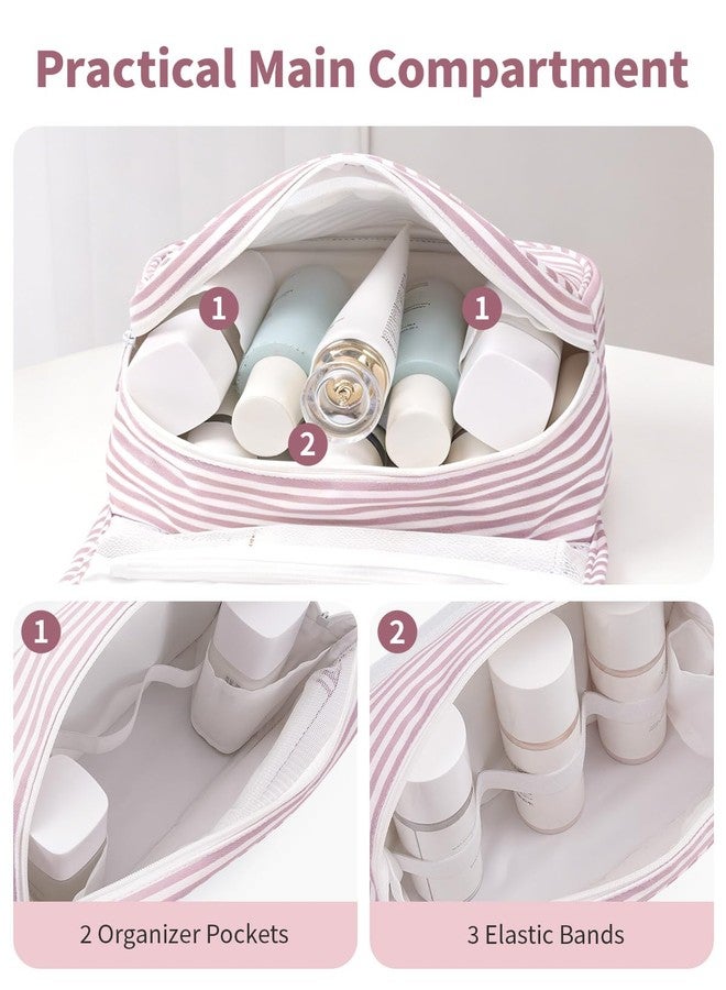 Narwey Small Hanging Toiletry Bag for Travel Women Girl, Striped Toiletries Travel Bag with Hook, Hanging Makeup Bag Organizer Make Up Cosmetic Bags, Gifts for Kids Teen (Dusty Pink Stripe) - Image 4