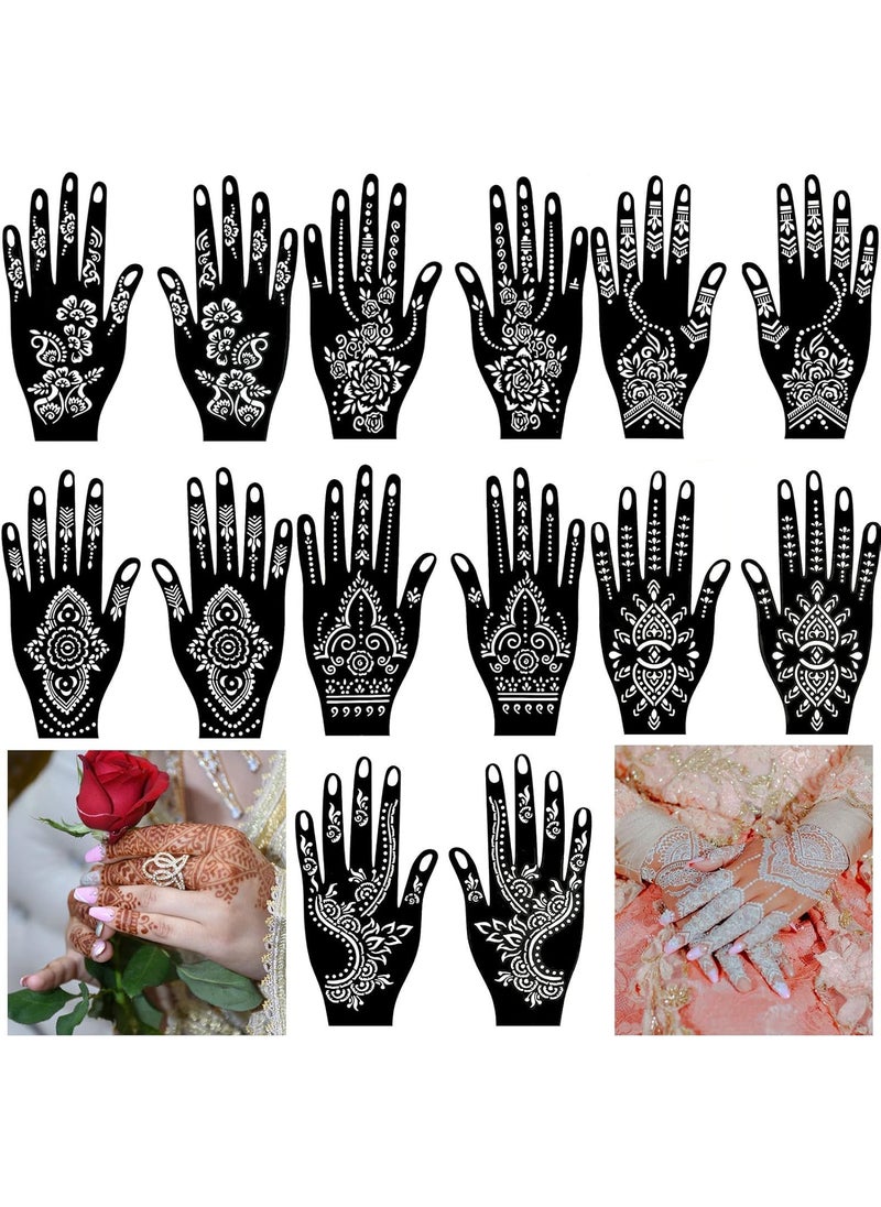 QSTOHENA - 14 Sheets Henna Tattoo Stencils Kit for Hand Body Art, Indian Arabian Temporary Tattoo Template Mehndi Stencil Stickers - Image 1