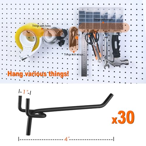 G.CORE Pegboard Hooks Accessories - 30pcs 4inch Metal Peg Board Tool Hangers, Fits 1/8 1/4 Pegs Slots, Pegboard Wall Organizer Shelving Racks, Hanging Display Storage Holders for Garage Craft (Black) - Image 3