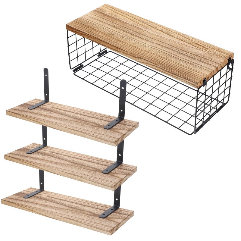 Light Brown Paulownia Wood Floating Wall Shelves Multi Layer Storage Rack for Living Room Bathroom Bedroom - Image 2