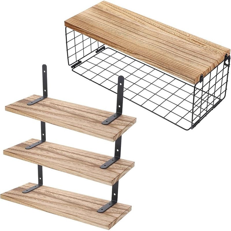 Light Brown Paulownia Wood Floating Wall Shelves Multi Layer Storage Rack for Living Room Bathroom Bedroom - Image 1