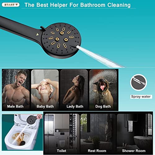 bellearly Shower Head, 10'' High Pressure Rain Shower Head with 6 Settings/Spray Handheld Shower Head Combo, 78'' Long Hose and 11'' Extension Arm, Water Temperature Reminder (Square Black Shower Heads) - Image 4