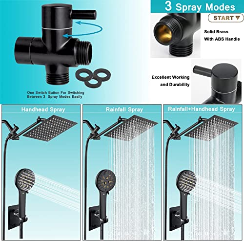 bellearly Shower Head, 10'' High Pressure Rain Shower Head with 6 Settings/Spray Handheld Shower Head Combo, 78'' Long Hose and 11'' Extension Arm, Water Temperature Reminder (Square Black Shower Heads) - Image 5