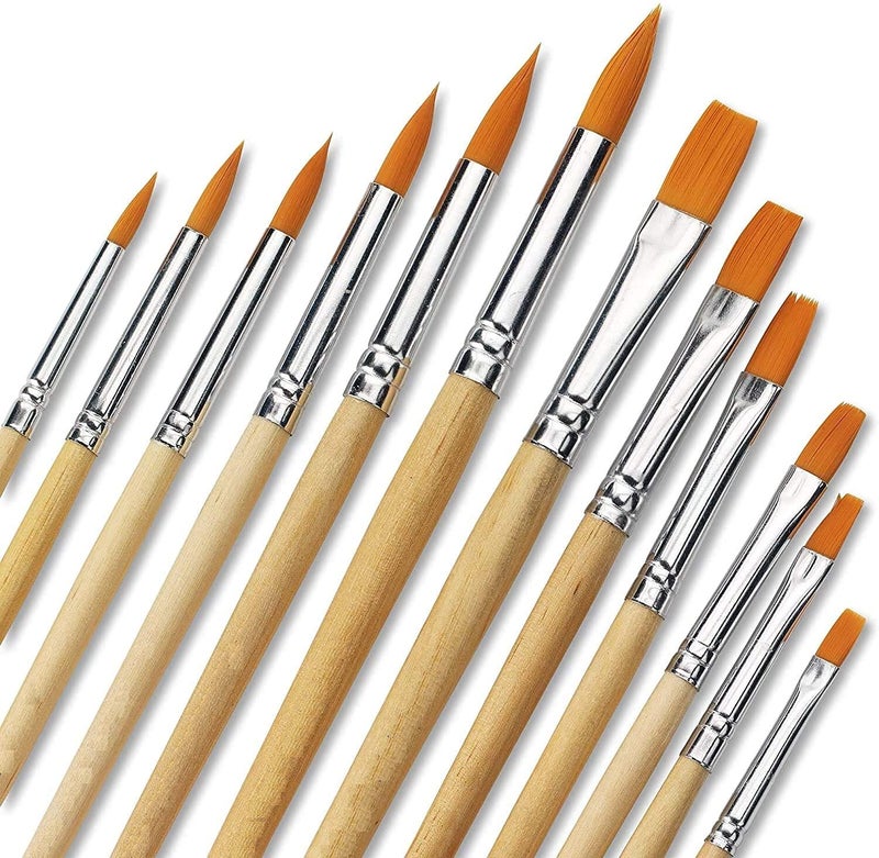 deziine DEZIINE 12 PCS Flat & Round Different Size Artist Fine Nylon Hair Paint Brush Set for Watercolor Acrylic Oil Painting Brushes Drawing Art Supplies Size: 1-12  - Image 4