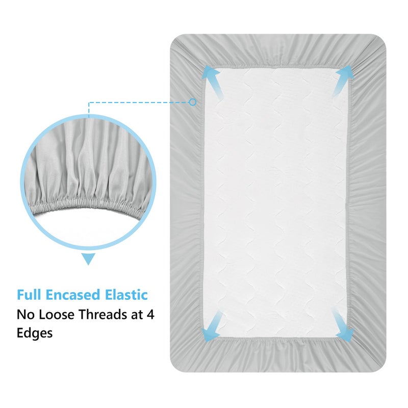 TILLYOU Baby Crib Sheets for Boys Girls, Fitted Crib Sheet 2 Pack for Standard Crib and Toddler Mattresses, Super Soft Toddler Bed Sheets, 28"x52"x8", White & Gray - Image 4