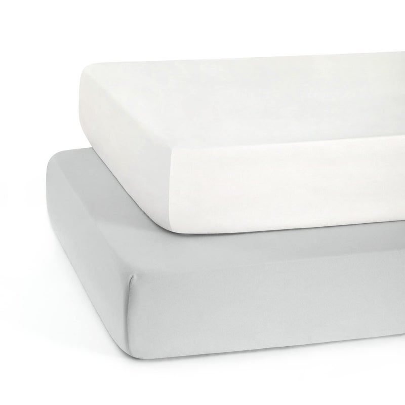 TILLYOU Baby Crib Sheets for Boys Girls, Fitted Crib Sheet 2 Pack for Standard Crib and Toddler Mattresses, Super Soft Toddler Bed Sheets, 28"x52"x8", White & Gray - Image 1