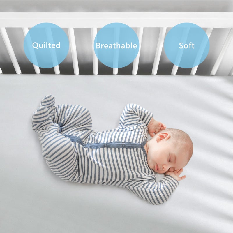 TILLYOU Baby Crib Sheets for Boys Girls, Fitted Crib Sheet 2 Pack for Standard Crib and Toddler Mattresses, Super Soft Toddler Bed Sheets, 28"x52"x8", White & Gray - Image 5