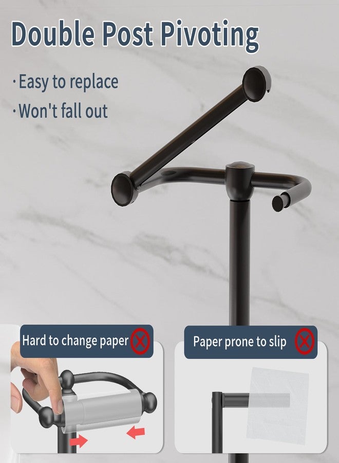 RARXTR Toilet Paper Holder Stand, Post Pivoting Design Free Standing Toilet Paper Holder with Storage for 4 Rolls, SUS304 Stainless Steel Tissue Holder with Reserve, Heavy-Duty Base (Matte Black) - Image 3
