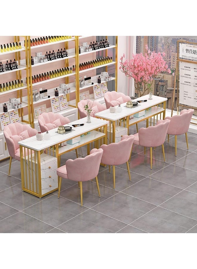 DubaiGallery DubaiGallery Manicure Table Nail Desk for Nail Art, Marbling Texture Nail Table Beauty Spa Salon Station, Nail Makeup Supplies Decor Workstation Acetone Resistant w/Handrest, Drawers 2-Tier Desktop  - Image 4