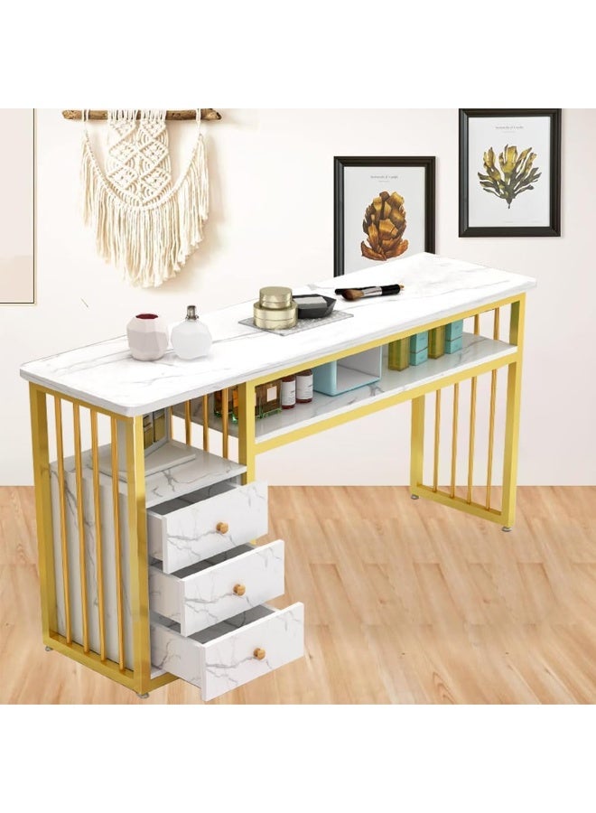 DubaiGallery DubaiGallery Manicure Table Nail Desk for Nail Art, Marbling Texture Nail Table Beauty Spa Salon Station, Nail Makeup Supplies Decor Workstation Acetone Resistant w/Handrest, Drawers 2-Tier Desktop  - Image 3