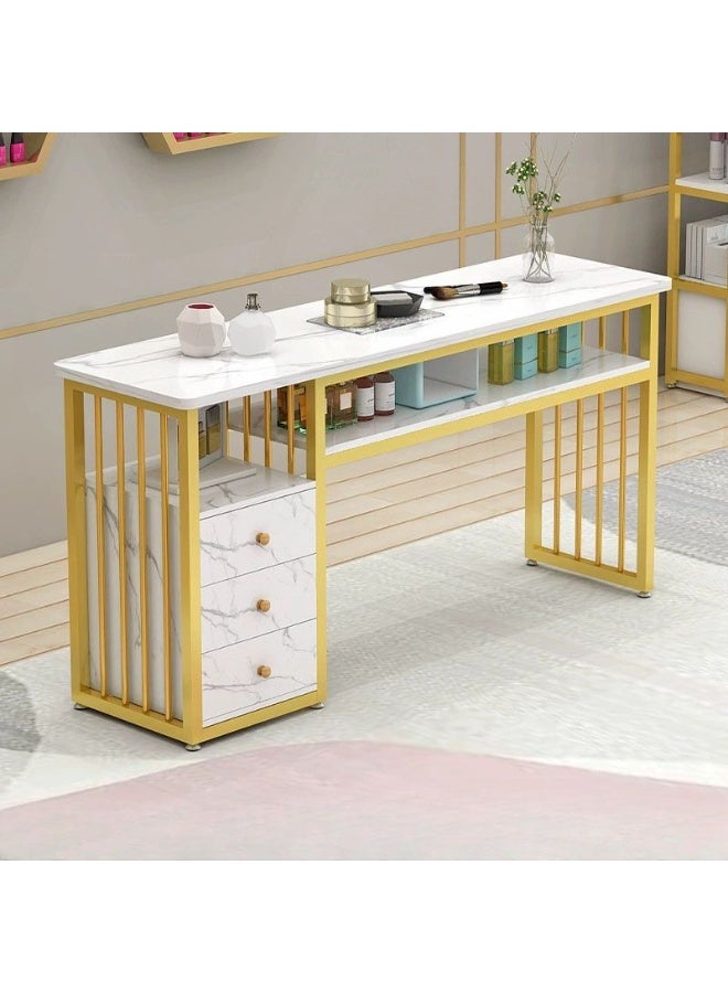 DubaiGallery DubaiGallery Manicure Table Nail Desk for Nail Art, Marbling Texture Nail Table Beauty Spa Salon Station, Nail Makeup Supplies Decor Workstation Acetone Resistant w/Handrest, Drawers 2-Tier Desktop  - Image 5