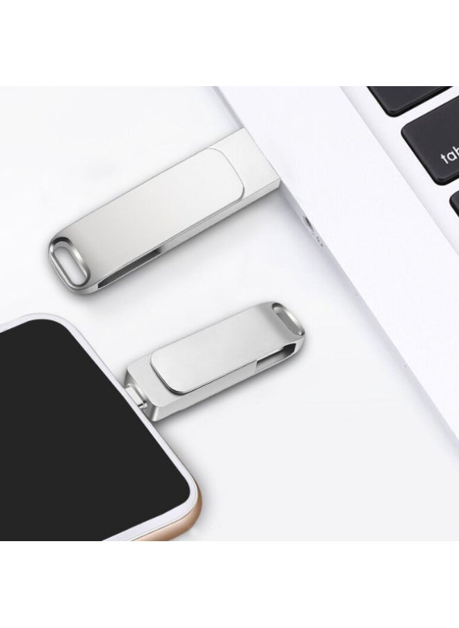 Generic Type-c Mobile Computer USB Flash Disk High-speed Two-in-one Dual-use 256g Large Capacity Metal Lettering Solid State USB Flash Disk-Color:White-Capacity:32GB  - Image 3